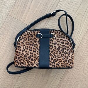 Leopard Print leather talbots Crossbody Bag animal hair classic chic black brown